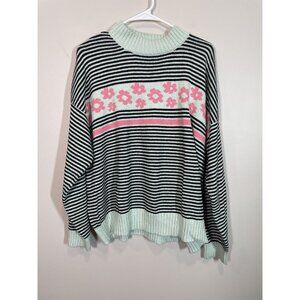 The Endery Women’s Oversized Striped Sweater Size XL/XXL Pink Floral Daisy Knit